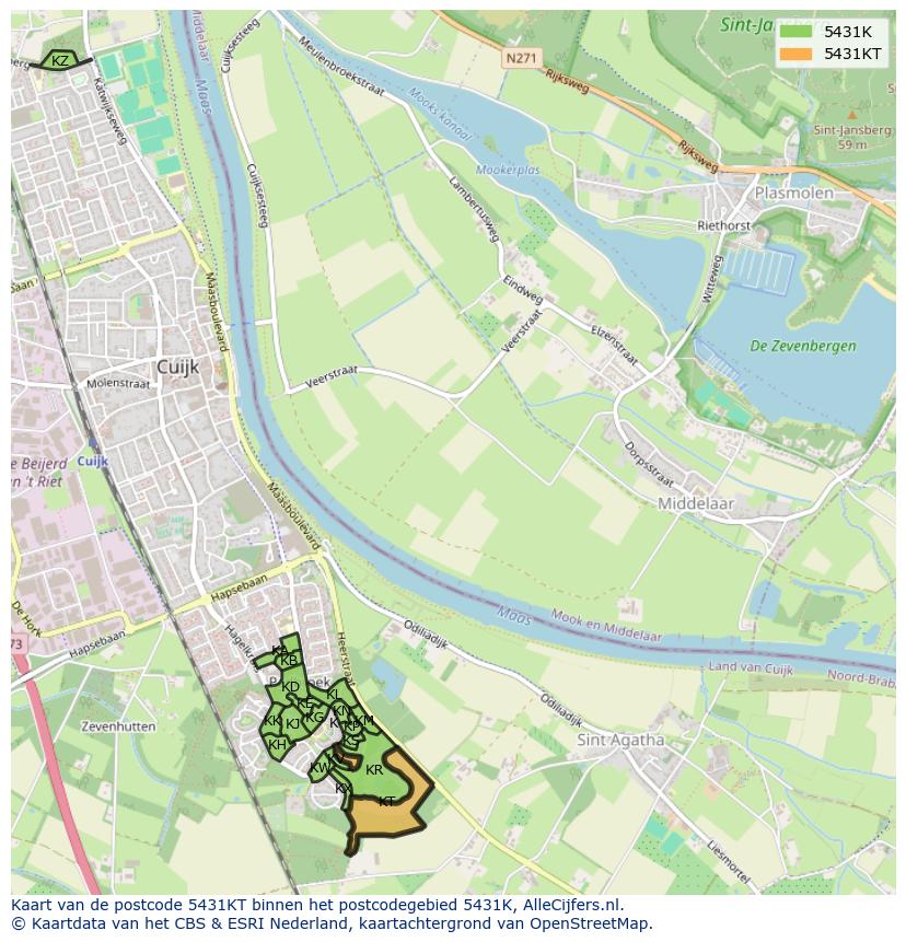 Afbeelding van het postcodegebied 5431 KT op de kaart.