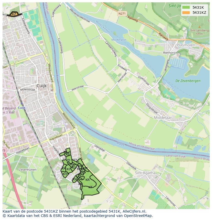 Afbeelding van het postcodegebied 5431 KZ op de kaart.