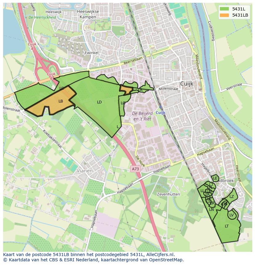 Afbeelding van het postcodegebied 5431 LB op de kaart.