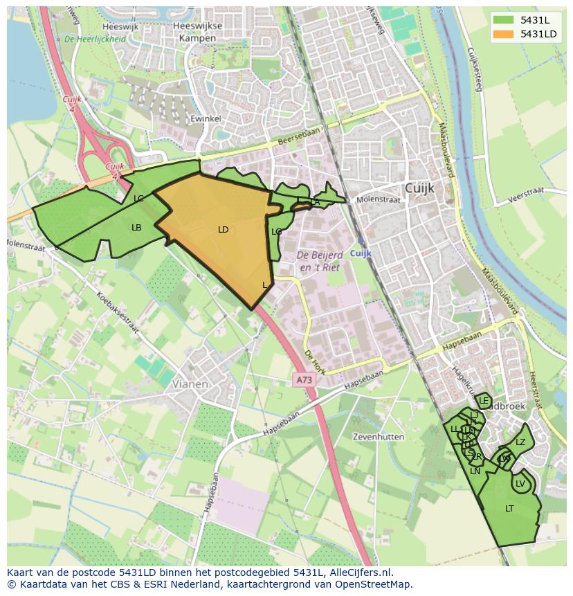 Afbeelding van het postcodegebied 5431 LD op de kaart.