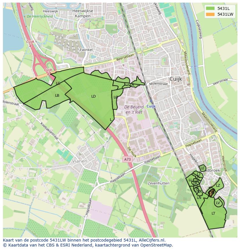 Afbeelding van het postcodegebied 5431 LW op de kaart.