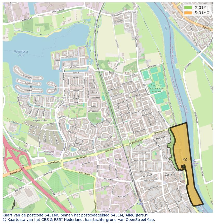 Afbeelding van het postcodegebied 5431 MC op de kaart.