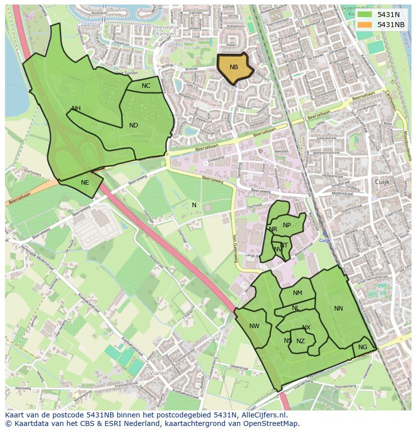 Afbeelding van het postcodegebied 5431 NB op de kaart.
