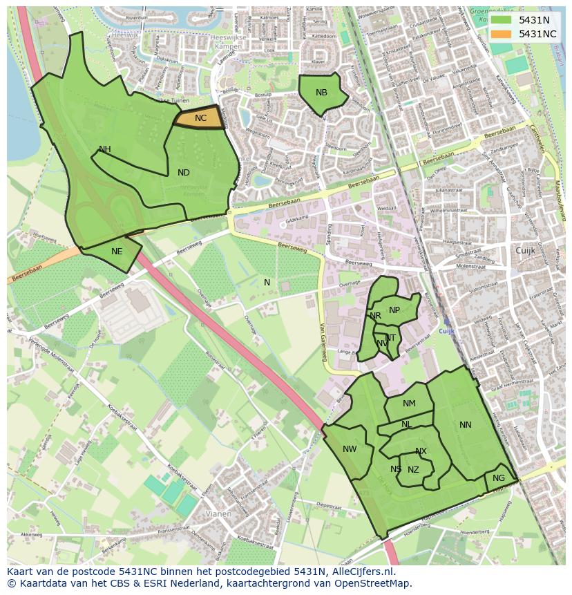 Afbeelding van het postcodegebied 5431 NC op de kaart.