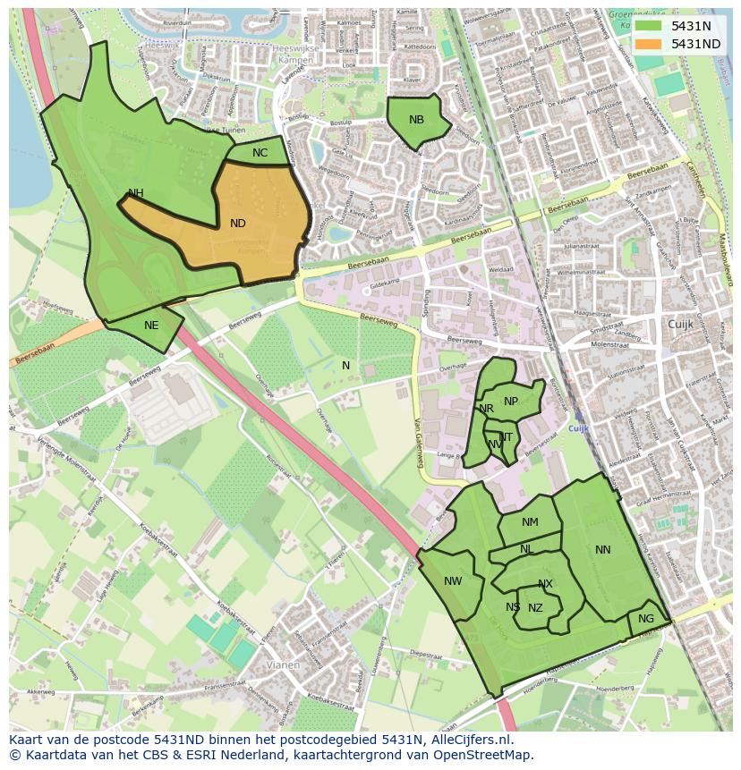 Afbeelding van het postcodegebied 5431 ND op de kaart.