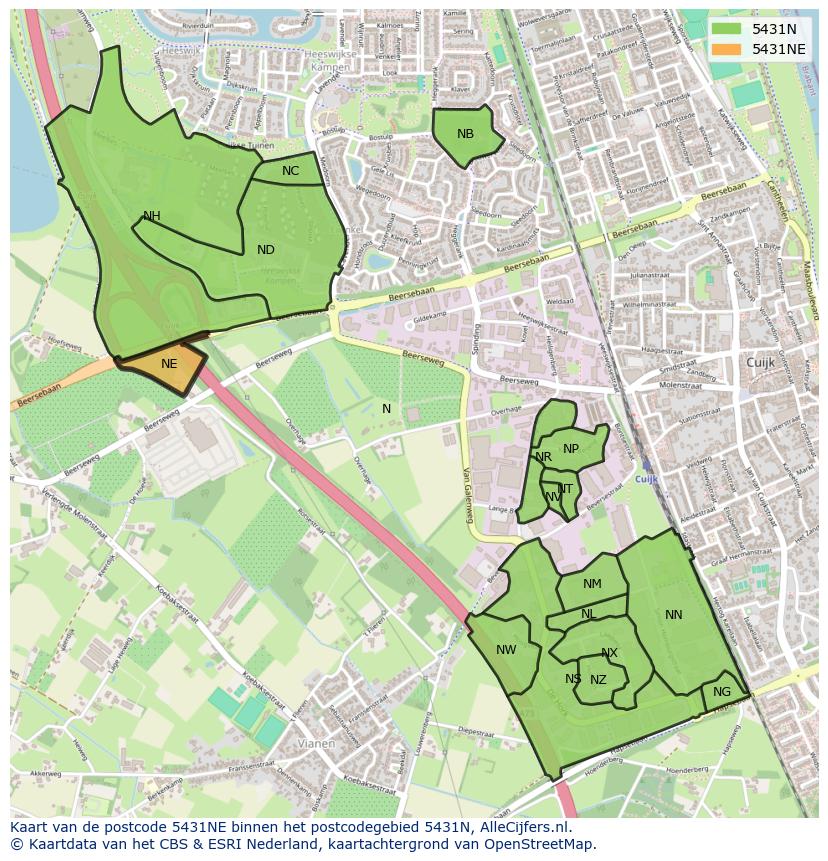 Afbeelding van het postcodegebied 5431 NE op de kaart.