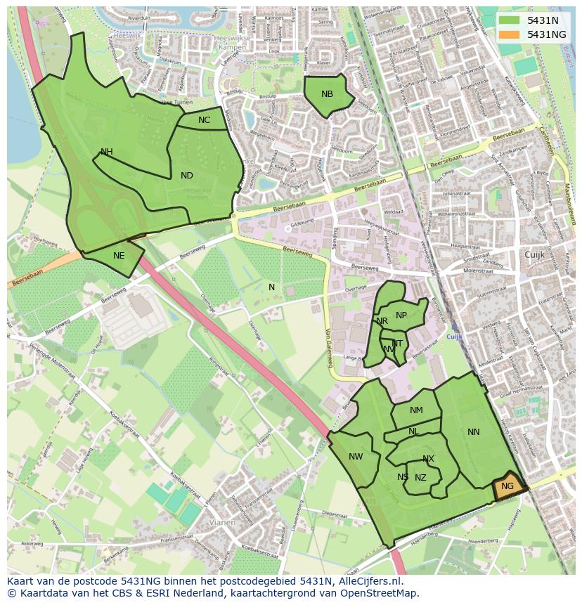 Afbeelding van het postcodegebied 5431 NG op de kaart.