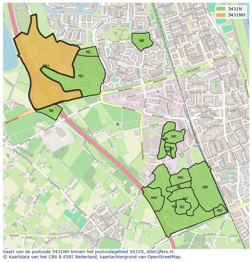 Afbeelding van het postcodegebied 5431 NH op de kaart.