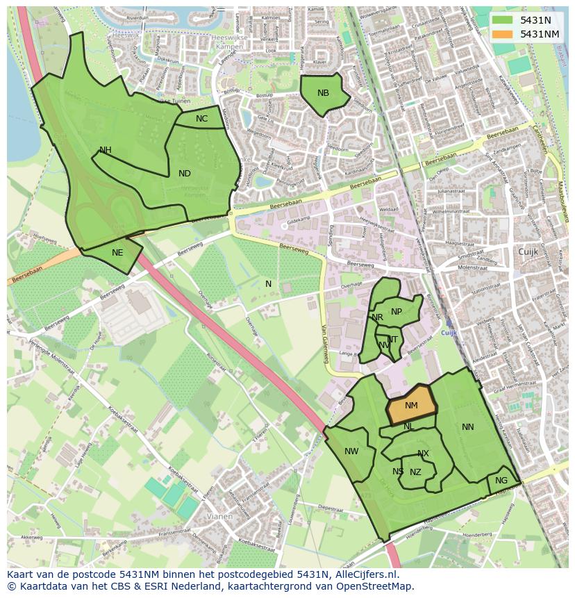 Afbeelding van het postcodegebied 5431 NM op de kaart.