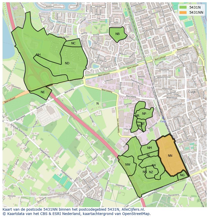 Afbeelding van het postcodegebied 5431 NN op de kaart.