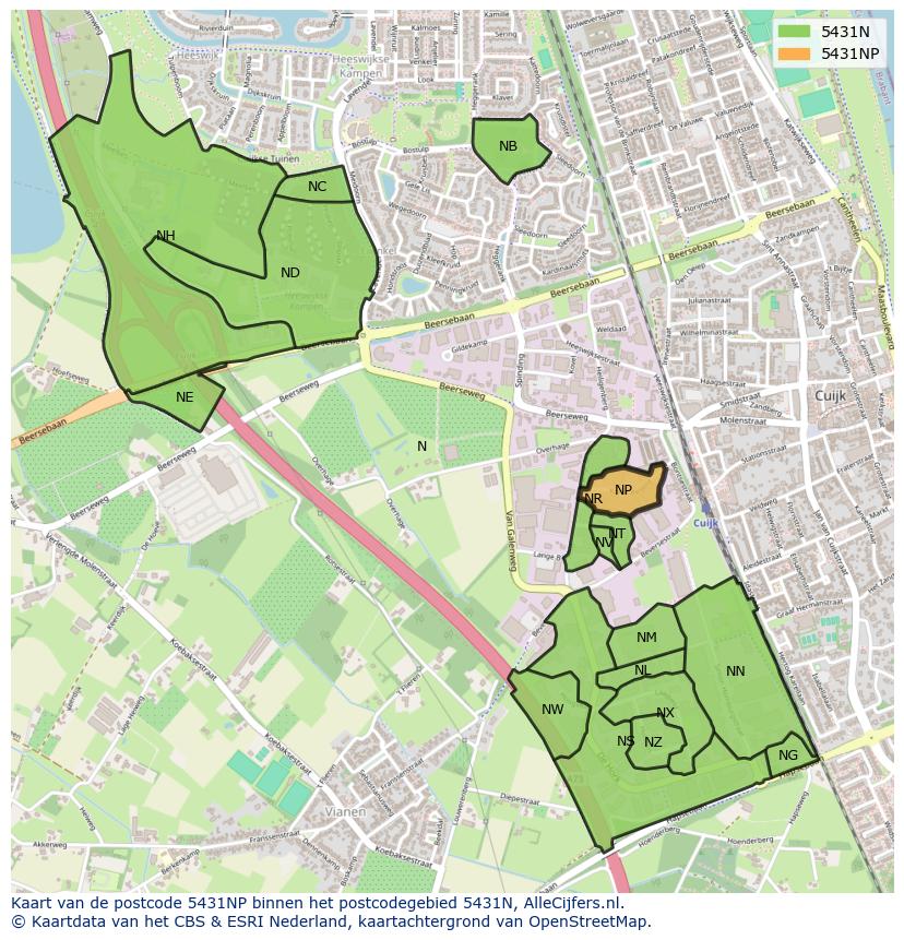Afbeelding van het postcodegebied 5431 NP op de kaart.