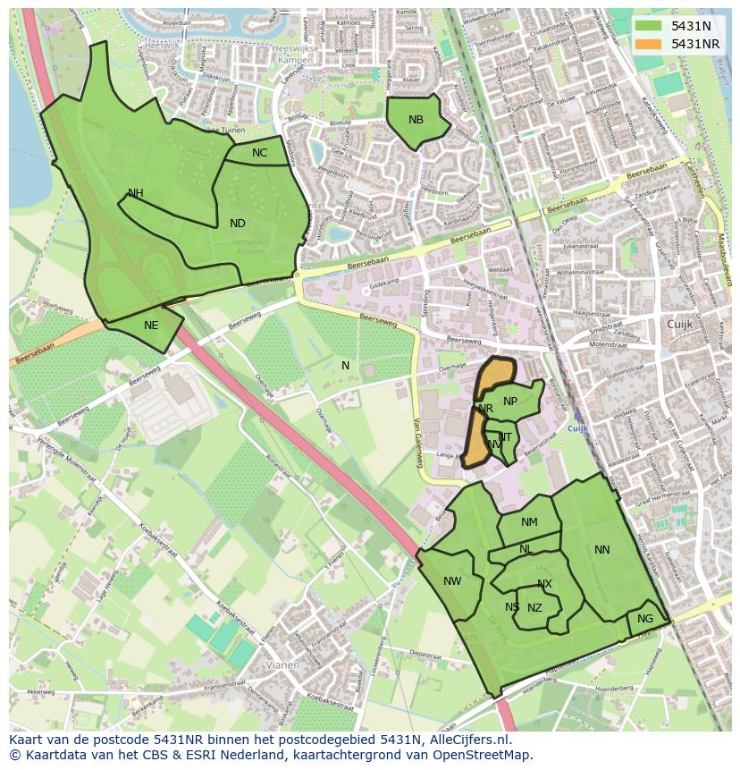 Afbeelding van het postcodegebied 5431 NR op de kaart.