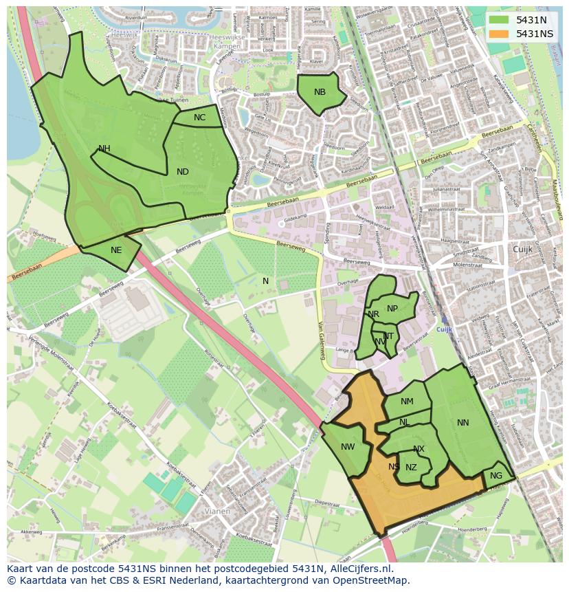 Afbeelding van het postcodegebied 5431 NS op de kaart.