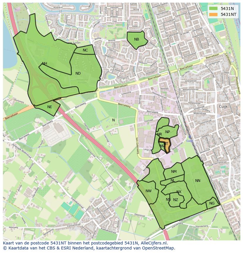 Afbeelding van het postcodegebied 5431 NT op de kaart.