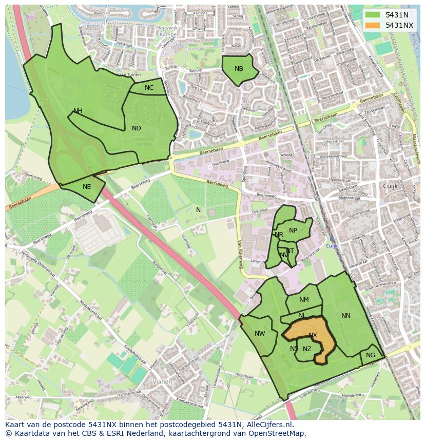 Afbeelding van het postcodegebied 5431 NX op de kaart.