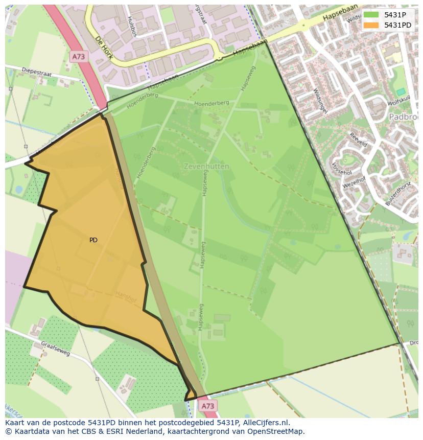Afbeelding van het postcodegebied 5431 PD op de kaart.