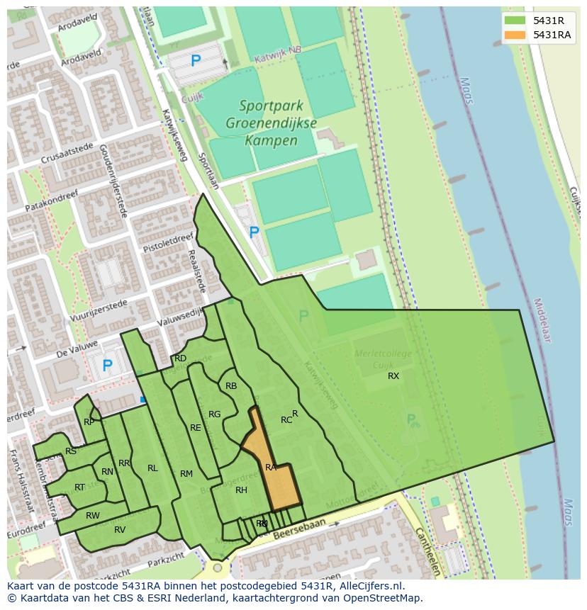 Afbeelding van het postcodegebied 5431 RA op de kaart.