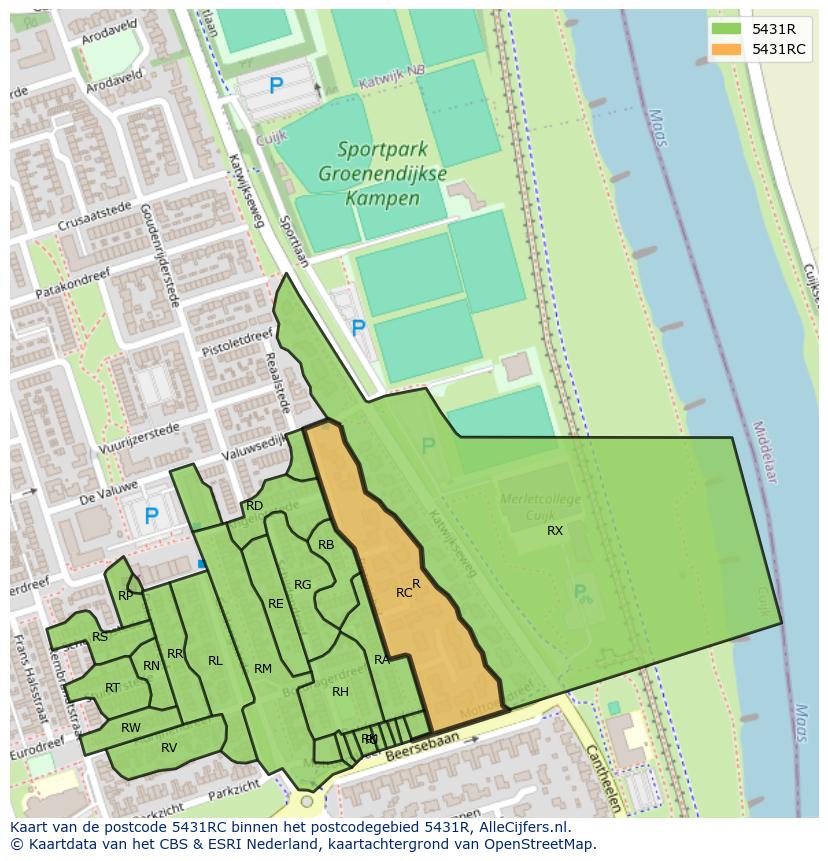 Afbeelding van het postcodegebied 5431 RC op de kaart.