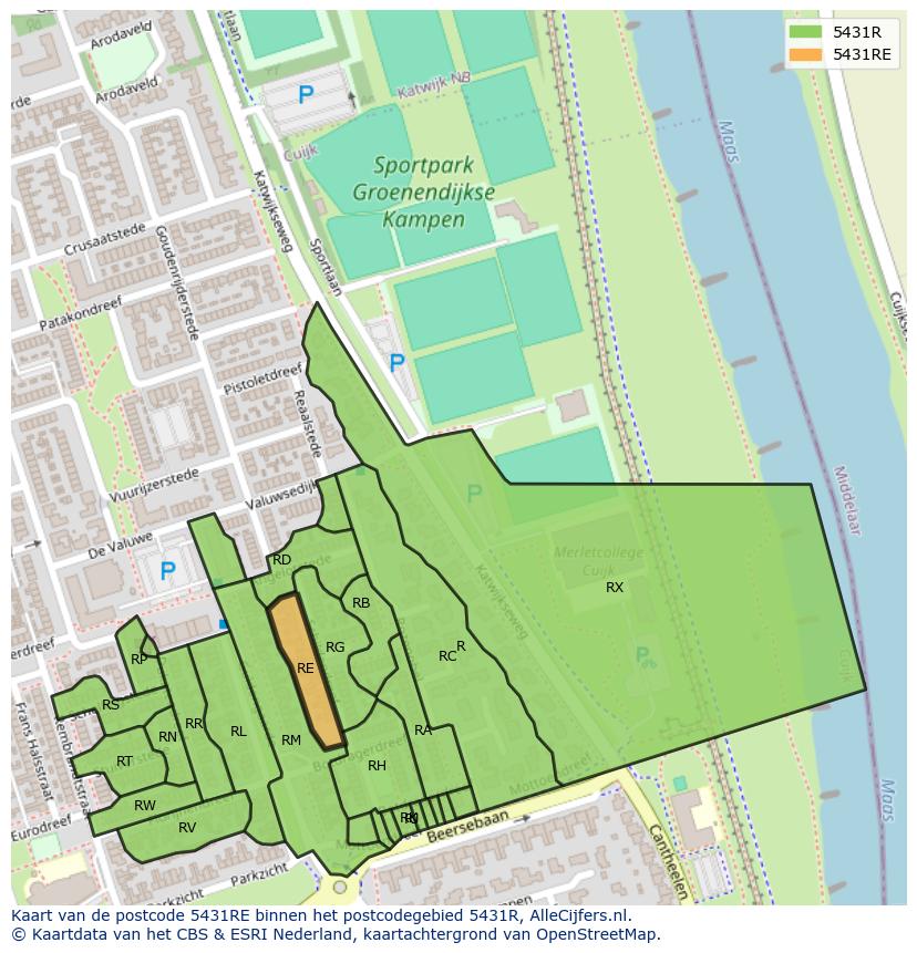 Afbeelding van het postcodegebied 5431 RE op de kaart.