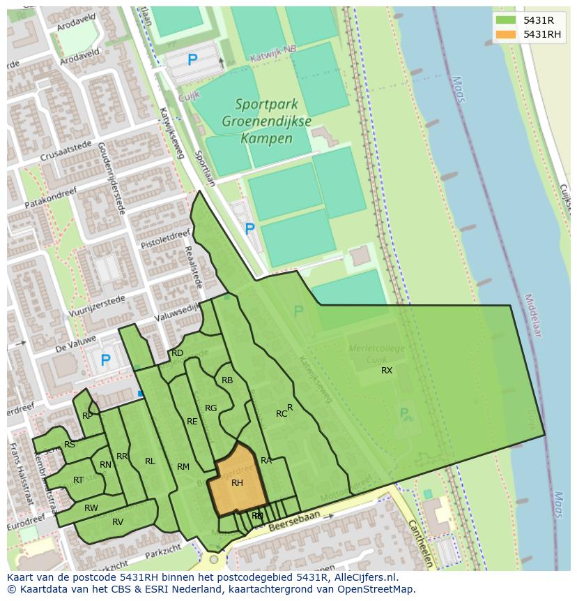 Afbeelding van het postcodegebied 5431 RH op de kaart.
