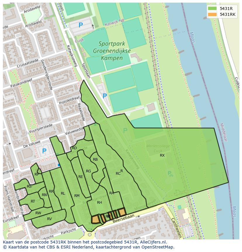 Afbeelding van het postcodegebied 5431 RK op de kaart.