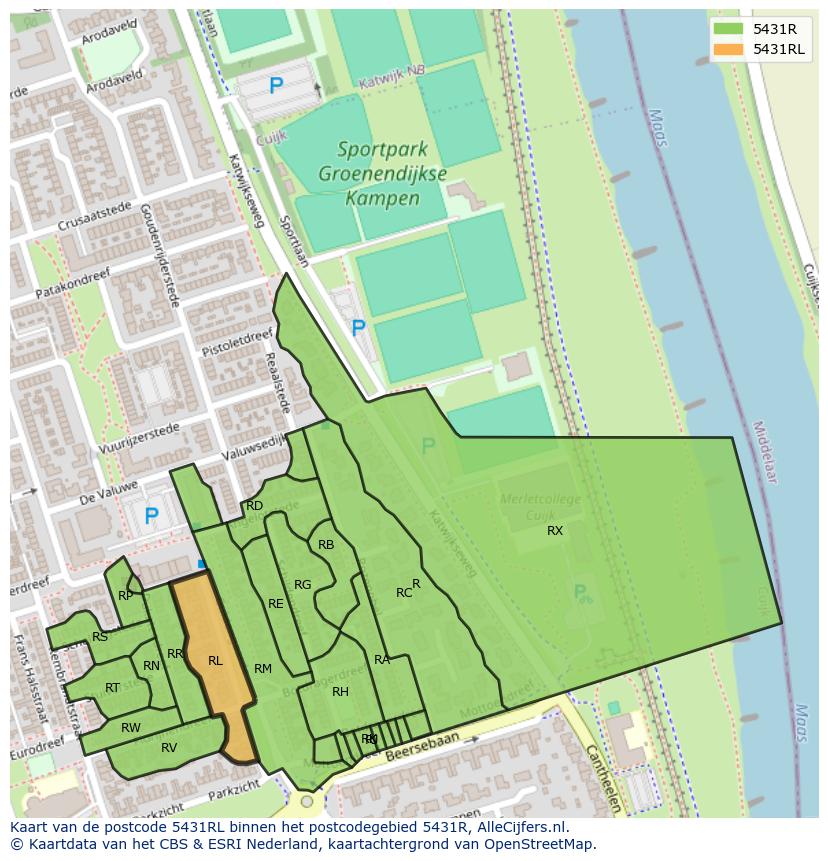 Afbeelding van het postcodegebied 5431 RL op de kaart.