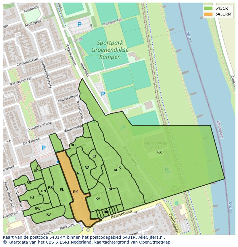 Afbeelding van het postcodegebied 5431 RM op de kaart.