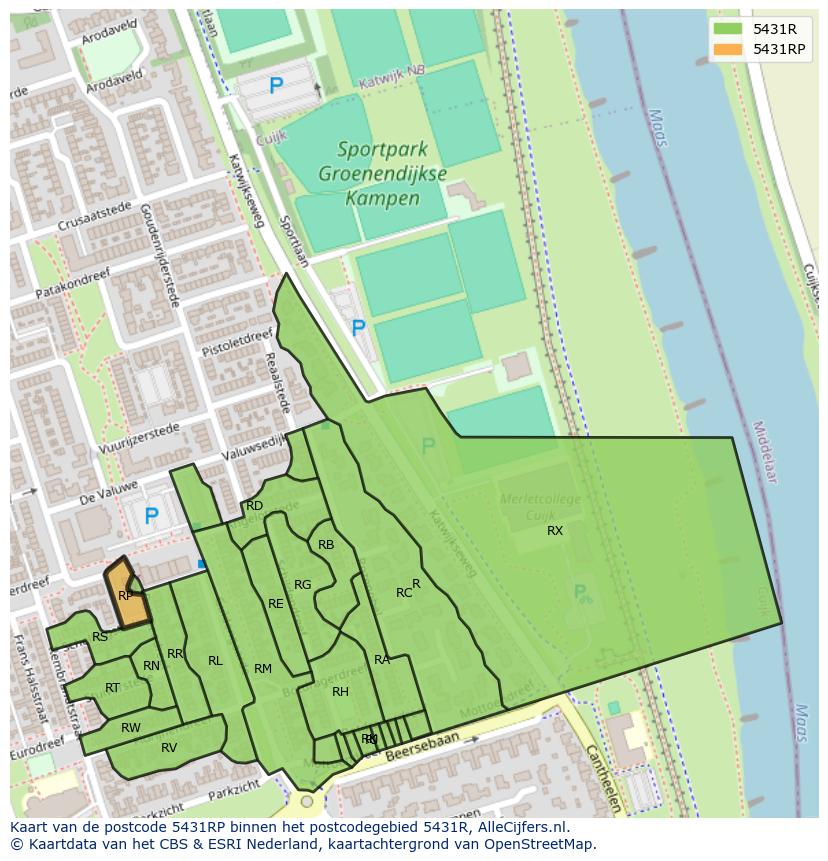 Afbeelding van het postcodegebied 5431 RP op de kaart.