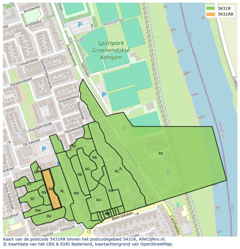 Afbeelding van het postcodegebied 5431 RR op de kaart.