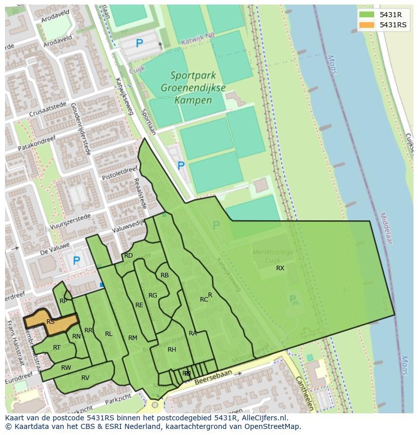 Afbeelding van het postcodegebied 5431 RS op de kaart.