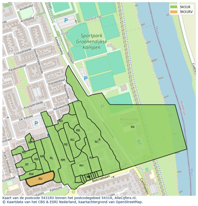 Afbeelding van het postcodegebied 5431 RV op de kaart.