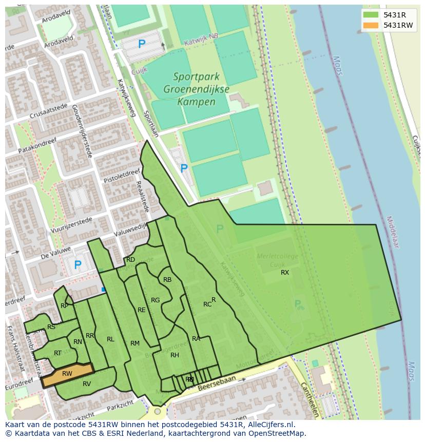 Afbeelding van het postcodegebied 5431 RW op de kaart.