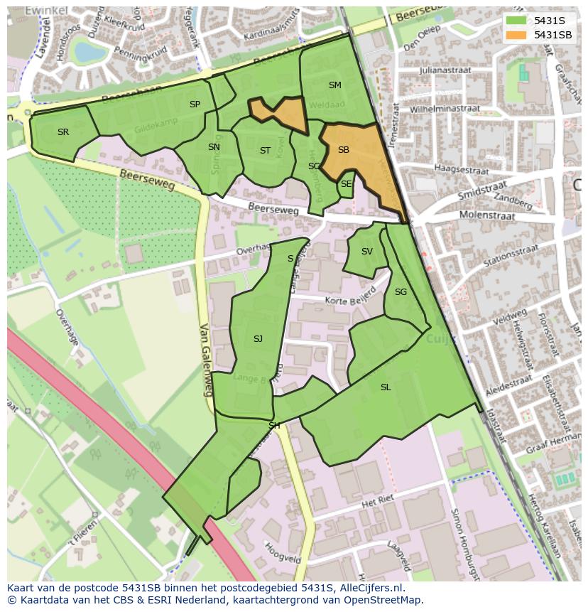 Afbeelding van het postcodegebied 5431 SB op de kaart.
