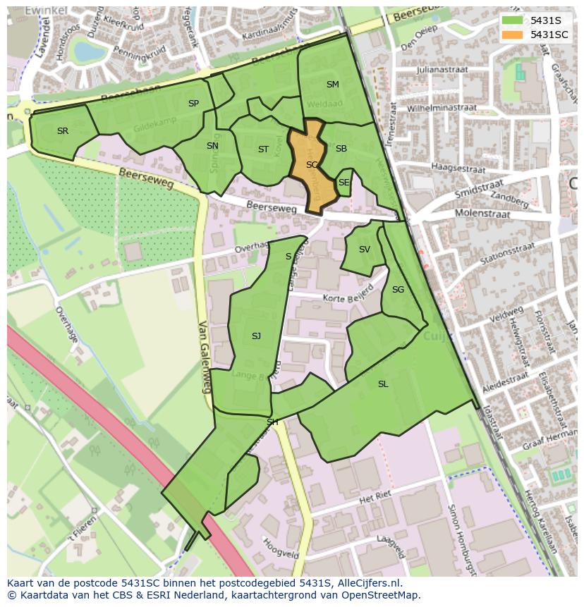 Afbeelding van het postcodegebied 5431 SC op de kaart.