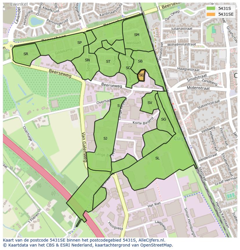 Afbeelding van het postcodegebied 5431 SE op de kaart.