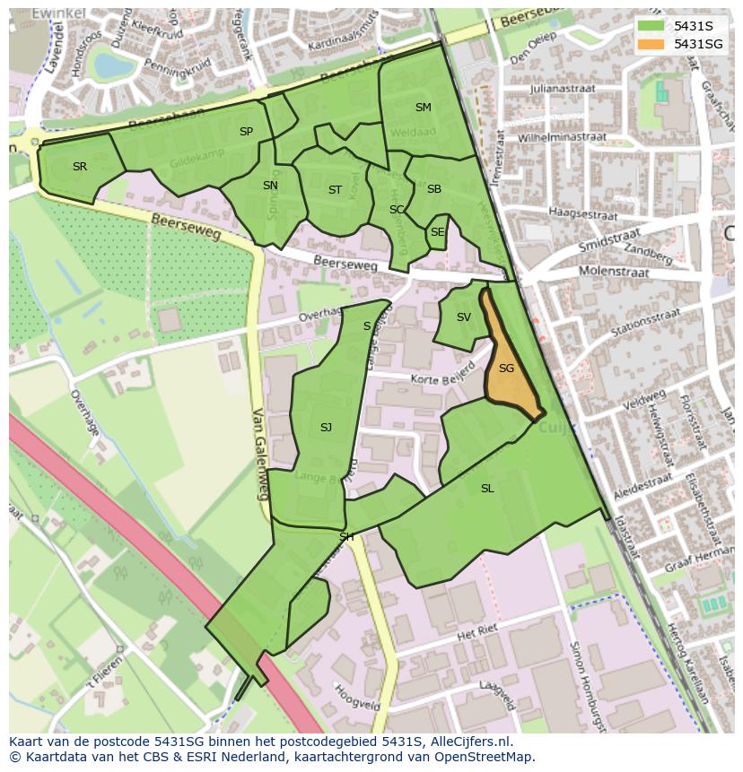 Afbeelding van het postcodegebied 5431 SG op de kaart.