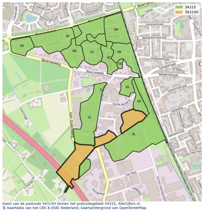 Afbeelding van het postcodegebied 5431 SH op de kaart.
