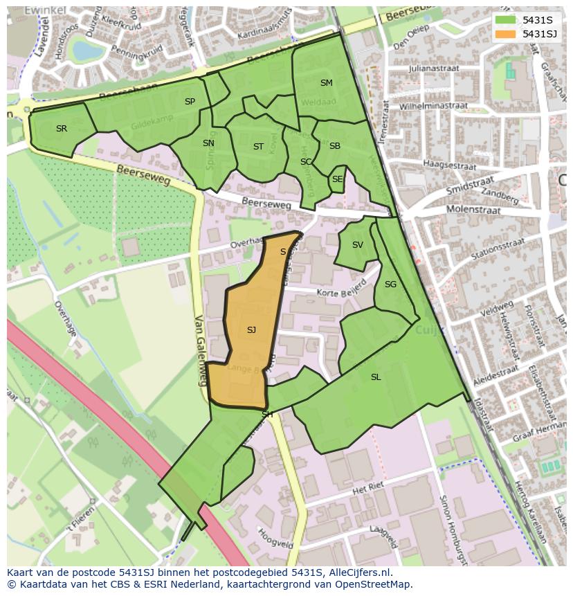 Afbeelding van het postcodegebied 5431 SJ op de kaart.