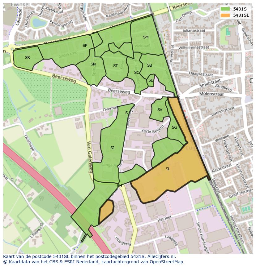Afbeelding van het postcodegebied 5431 SL op de kaart.