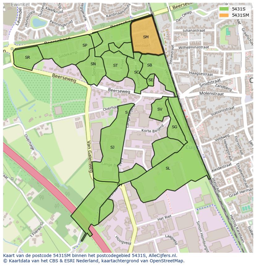Afbeelding van het postcodegebied 5431 SM op de kaart.