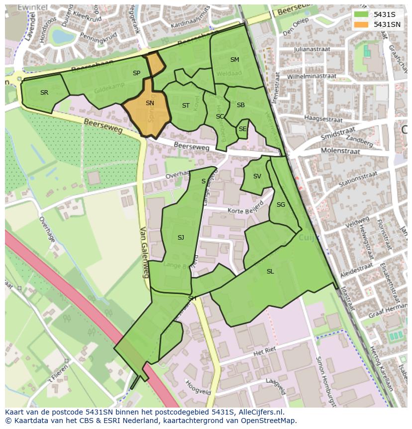Afbeelding van het postcodegebied 5431 SN op de kaart.