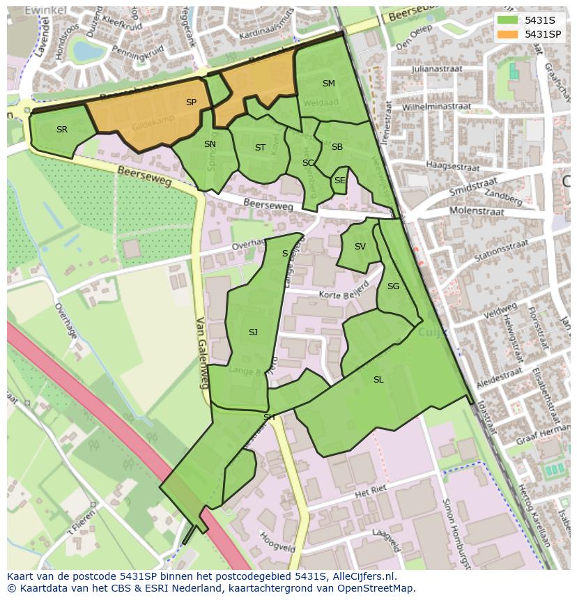 Afbeelding van het postcodegebied 5431 SP op de kaart.