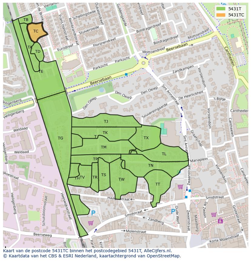 Afbeelding van het postcodegebied 5431 TC op de kaart.