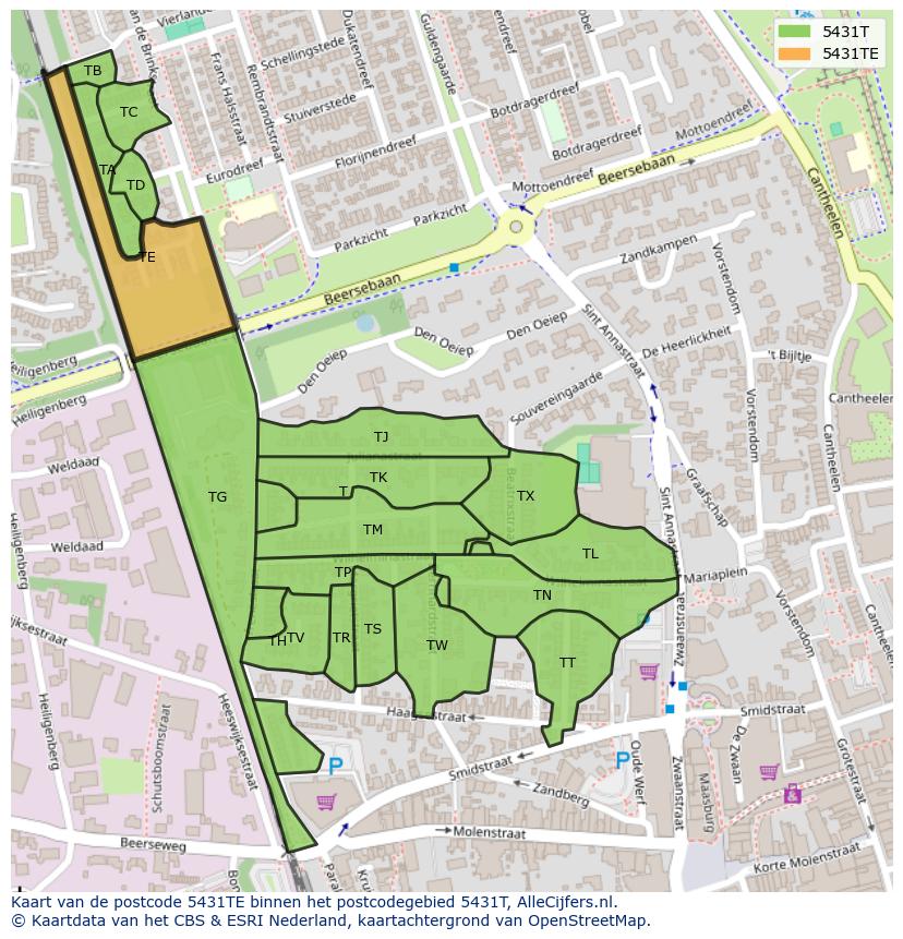 Afbeelding van het postcodegebied 5431 TE op de kaart.