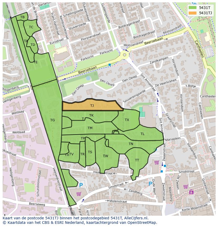 Afbeelding van het postcodegebied 5431 TJ op de kaart.