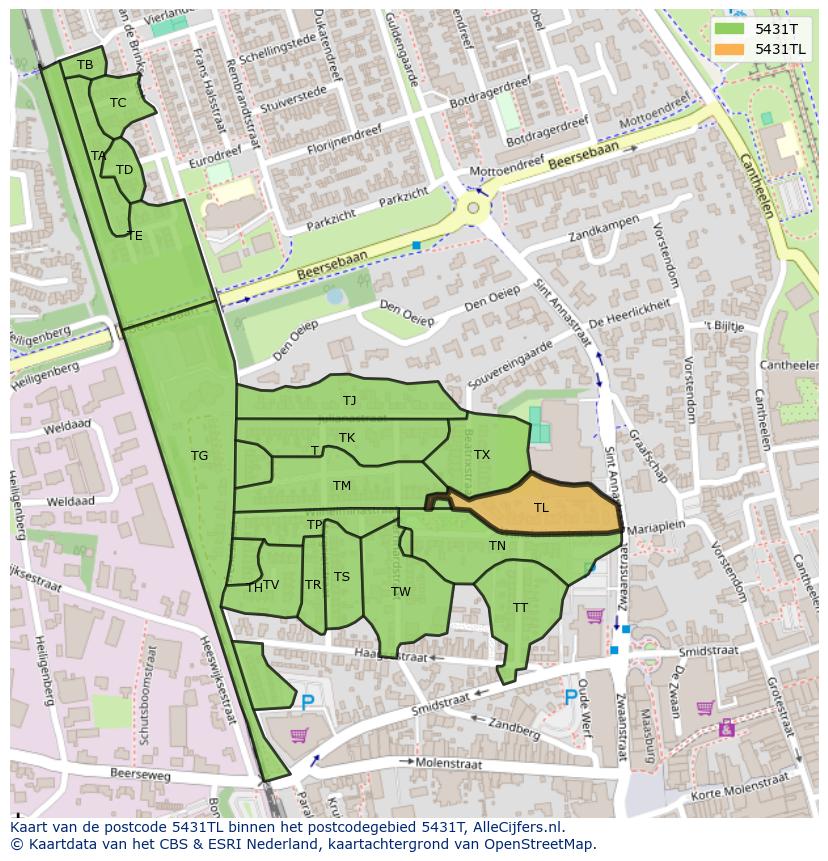 Afbeelding van het postcodegebied 5431 TL op de kaart.
