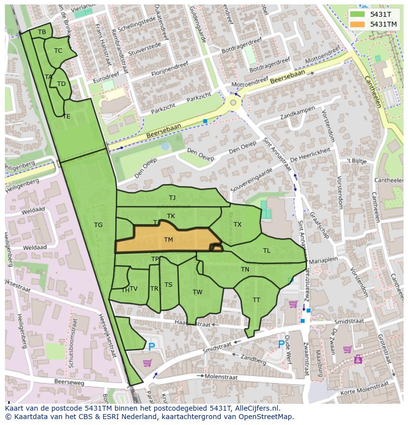 Afbeelding van het postcodegebied 5431 TM op de kaart.