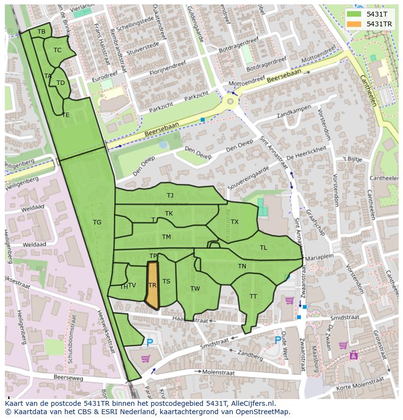 Afbeelding van het postcodegebied 5431 TR op de kaart.