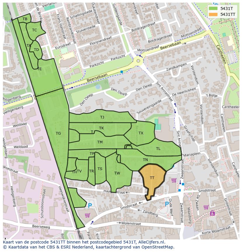 Afbeelding van het postcodegebied 5431 TT op de kaart.