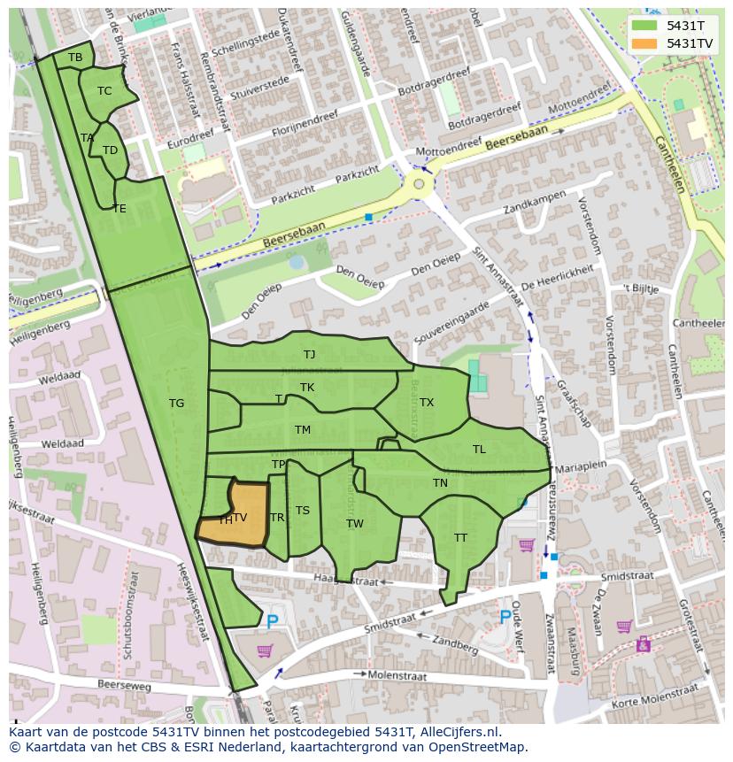 Afbeelding van het postcodegebied 5431 TV op de kaart.